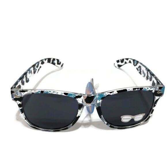 NEW Clear Blue Black Leopard Print Sunglasses UV400 Retro Animal Print Beach - Picture 2 of 5